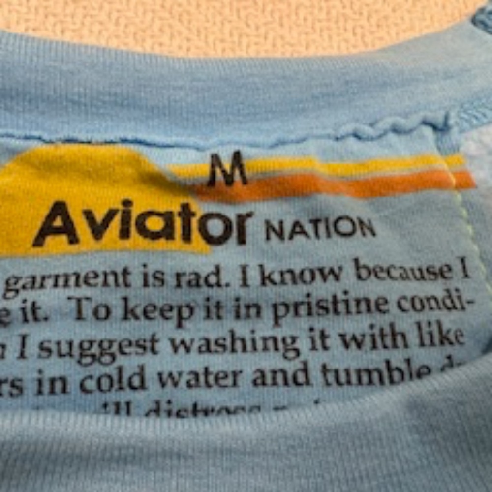 Worn 1x!  EUC Aviator Nation Rainbow Rib Crew Sweatshirt Sky Blue, Medium, $178 - Picture 4 of 7